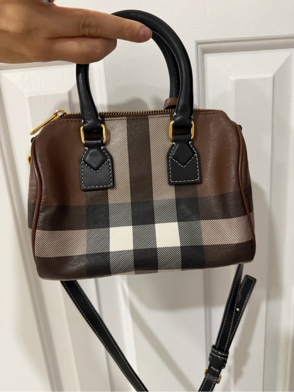 Burberry Brown and Black Check Mini Top-Handle Satchel - Picture 4 of 10